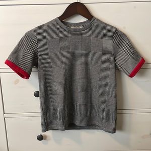 Zara Trafaluc crewneck in black/white plaid with red sleeve caps